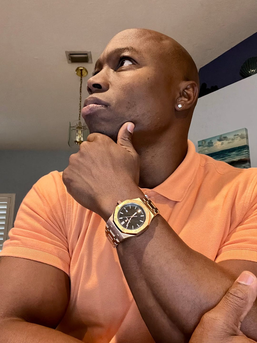 Customer wearing a gold and silver Lumora watch