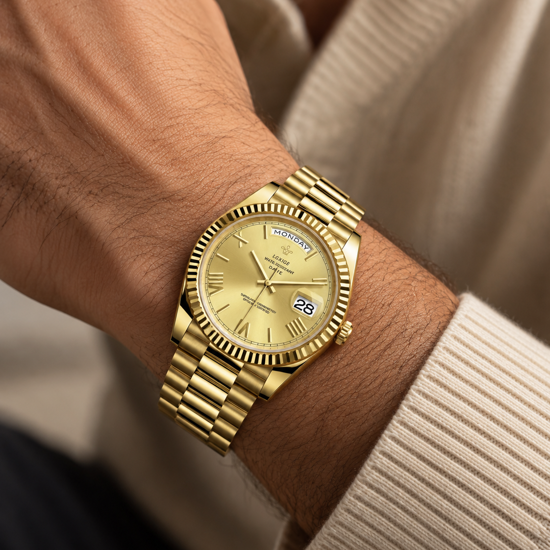 Gold Lumora Zuri watch worn on the wrist